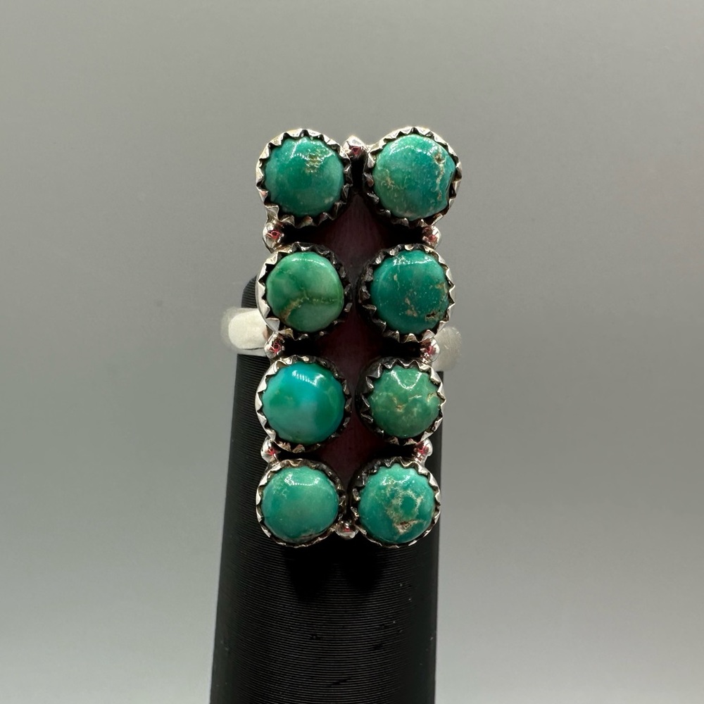 Kingman Turquoise Sterling Silver 925 Handmade Bar Ring Adjustable - Picture 7 of 10